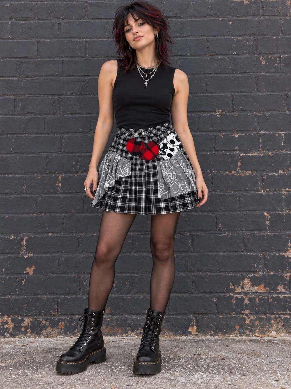 Divided Women’s Size 6 Upcycled Plaid Mini Skirt Punk Goth Patchwork